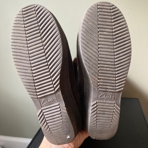 Clarks | Suede Shearling Rabbit Fur Lined Tall Wedge Winter Boots - Picture 7 of 9